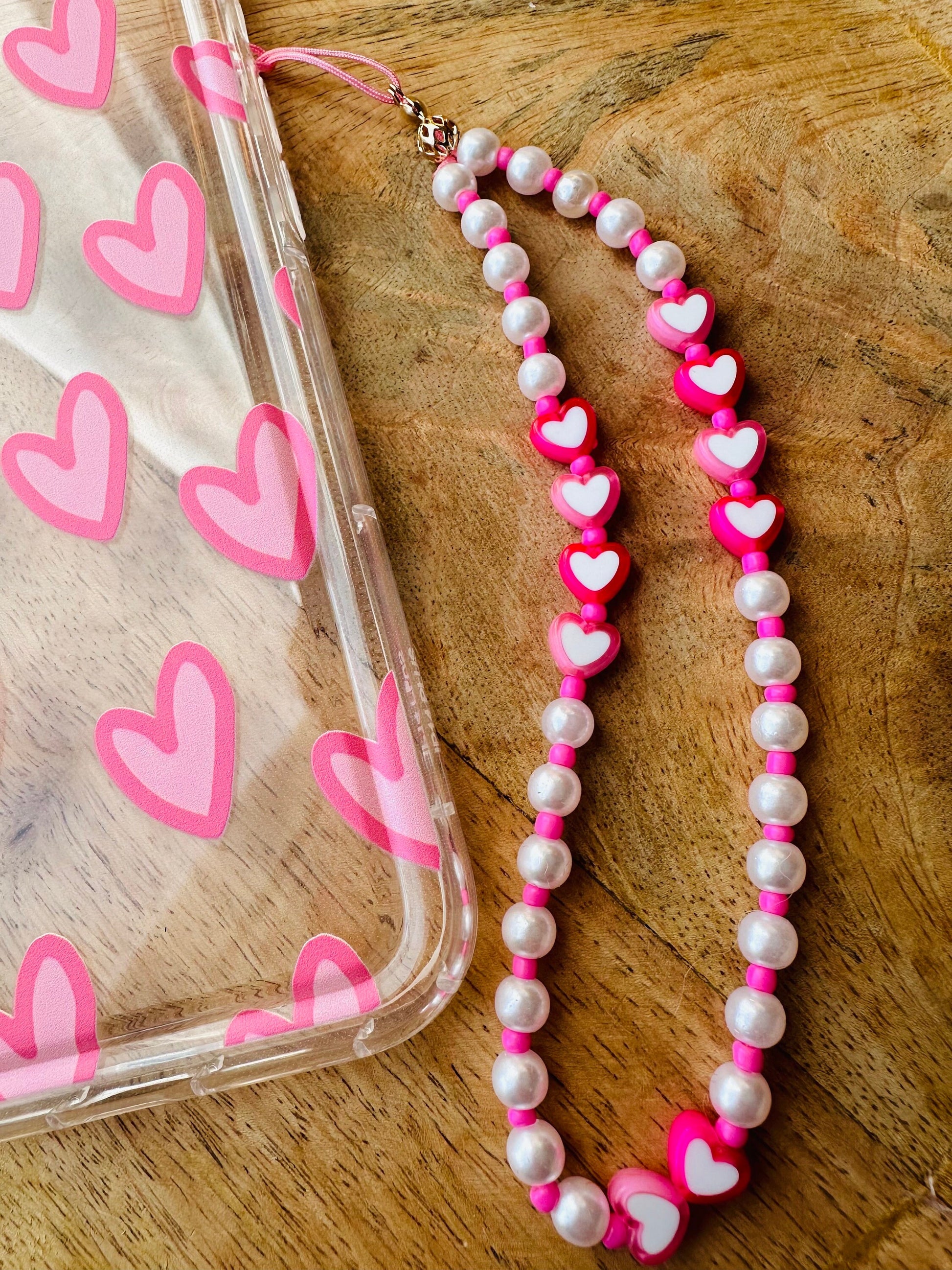 Coque de téléphone silicone souple - coque et son bijou de téléphone - motif cœur rose - iPhone - phone case - phone strap - saint valentin