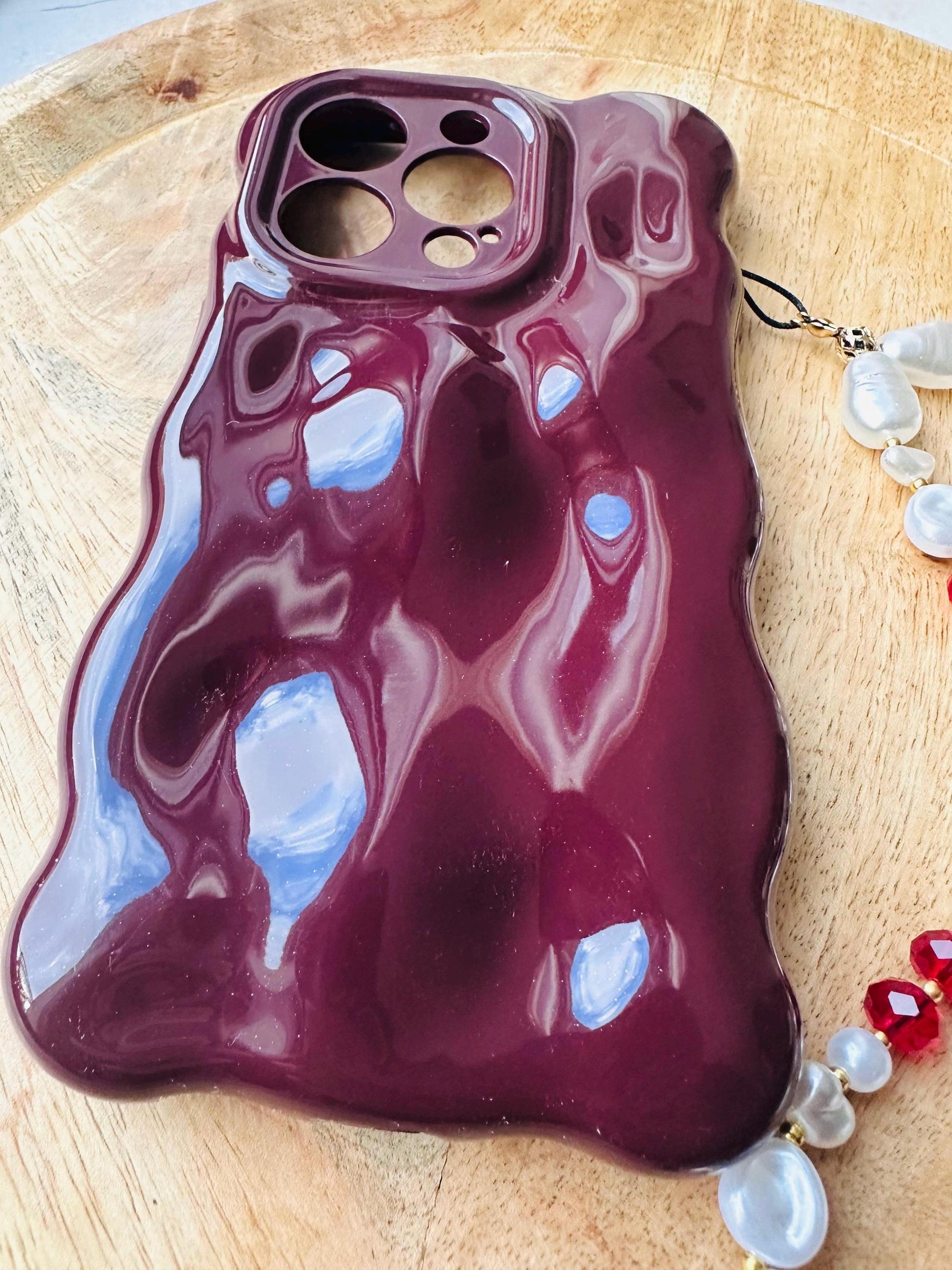 coque de téléphone design vague- coque bord ondulé - bubble - phone case - burgundy - Bordeau - iPhone 16