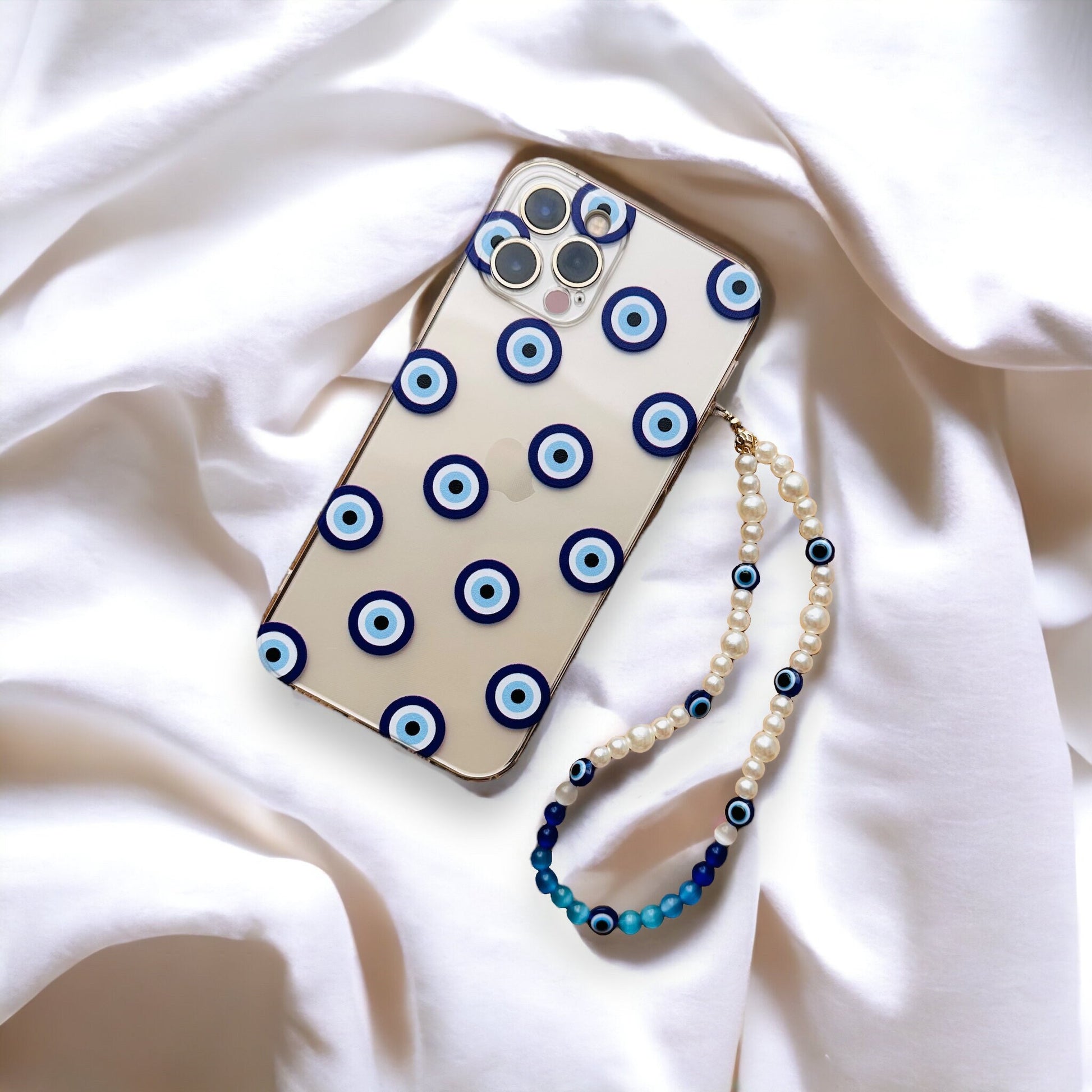 Bijoux de téléphone - iPhone - breloque - grigri de téléphone - perles nacrées - œil grec
