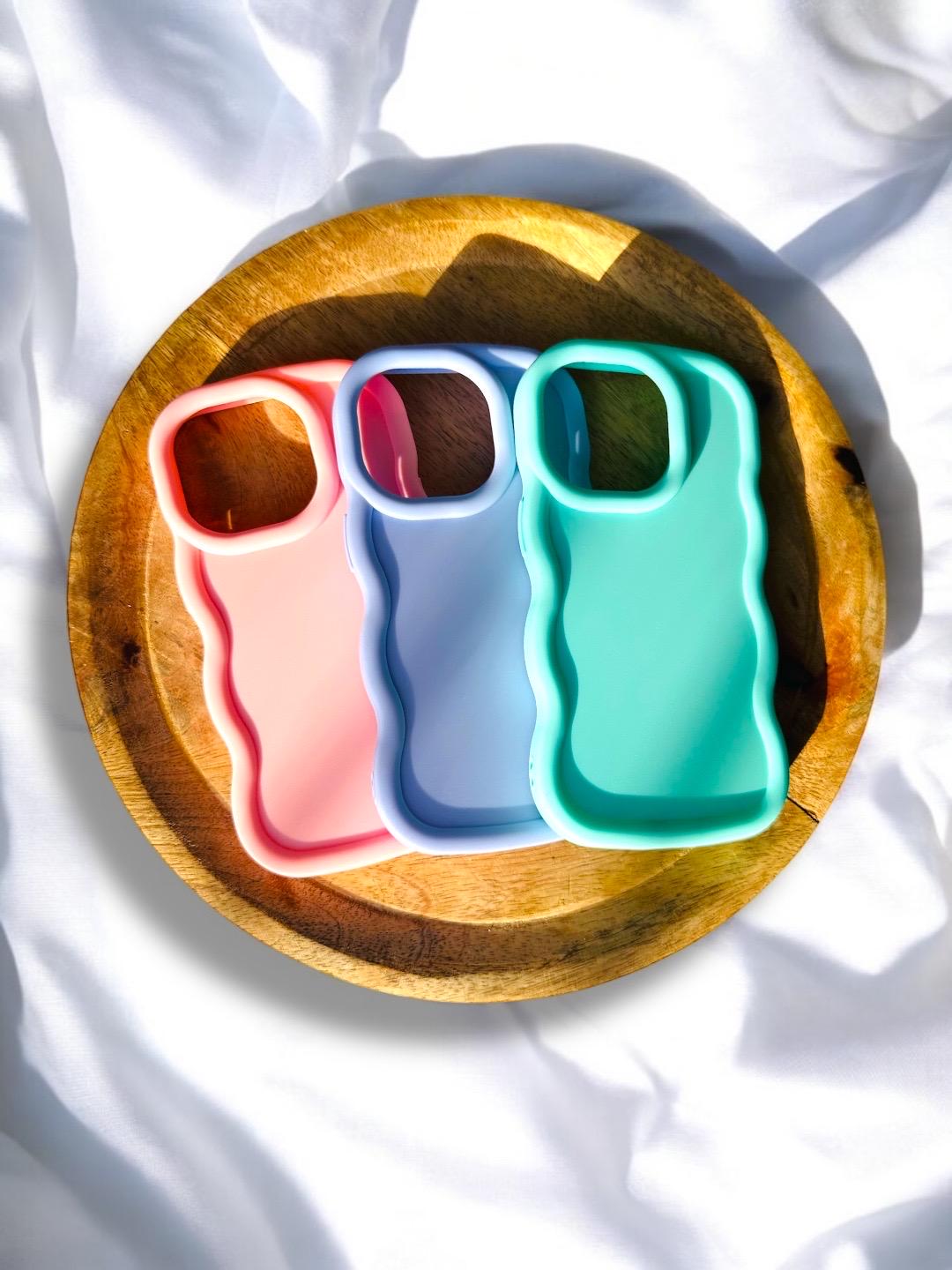 Lot coque de téléphone design vague - coque bord ondulé - phone case - coque iPhone - noir rose et beige