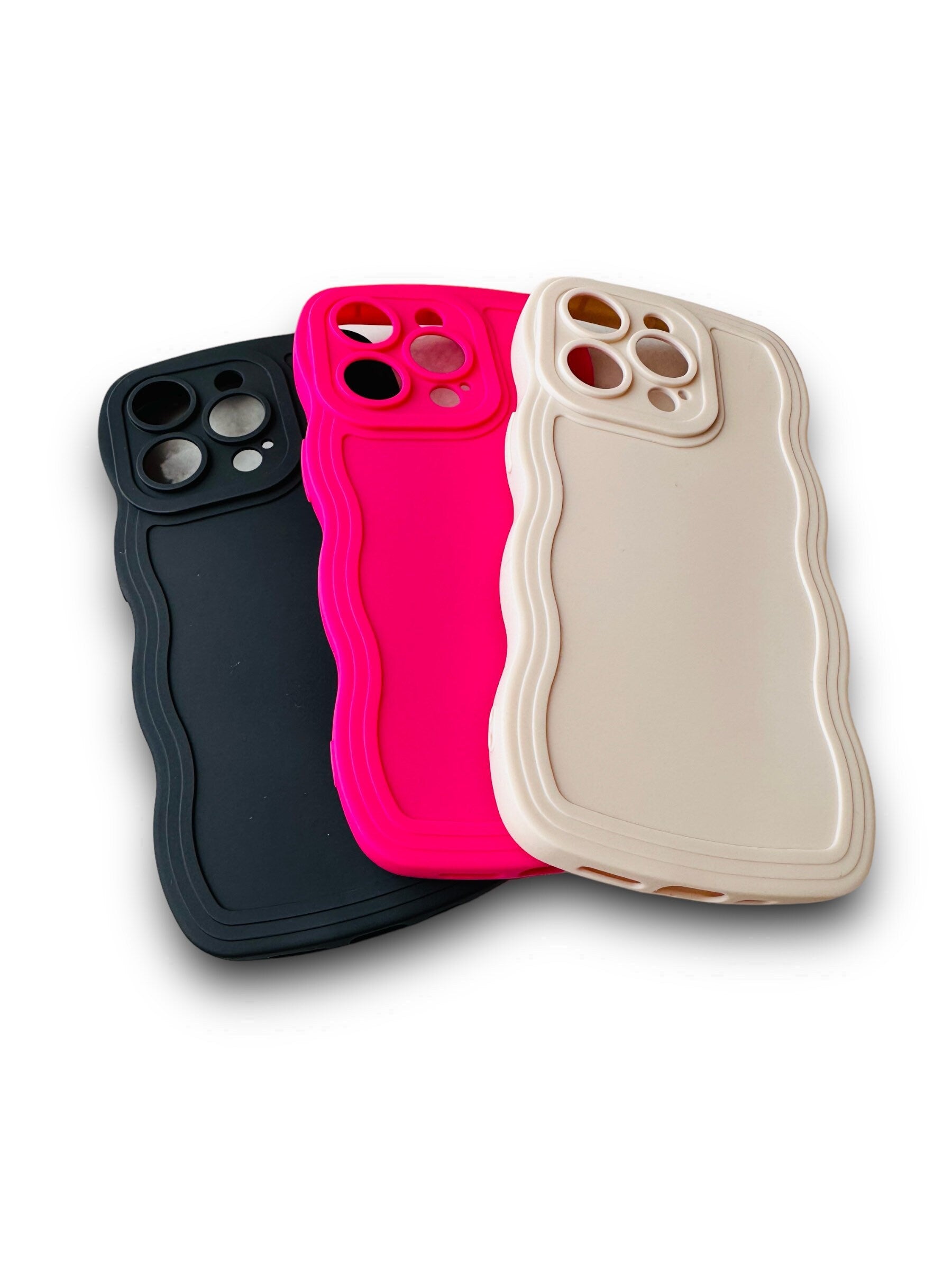 Lot coque de téléphone design vague - coque bord ondulé - phone case - coque iPhone - noir rose et beige