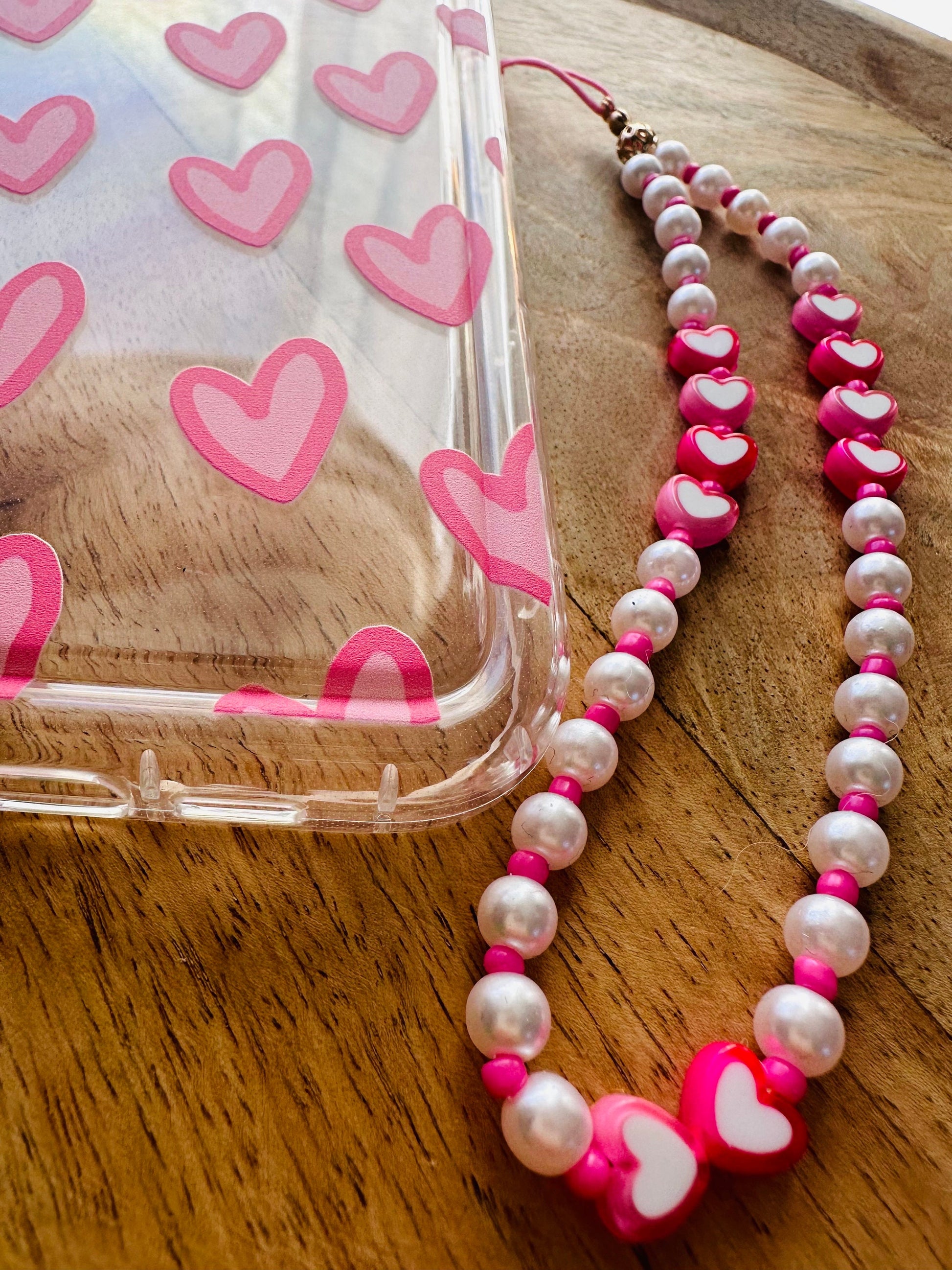 Coque de téléphone silicone souple - coque et son bijou de téléphone - motif cœur rose - iPhone - phone case - phone strap - saint valentin