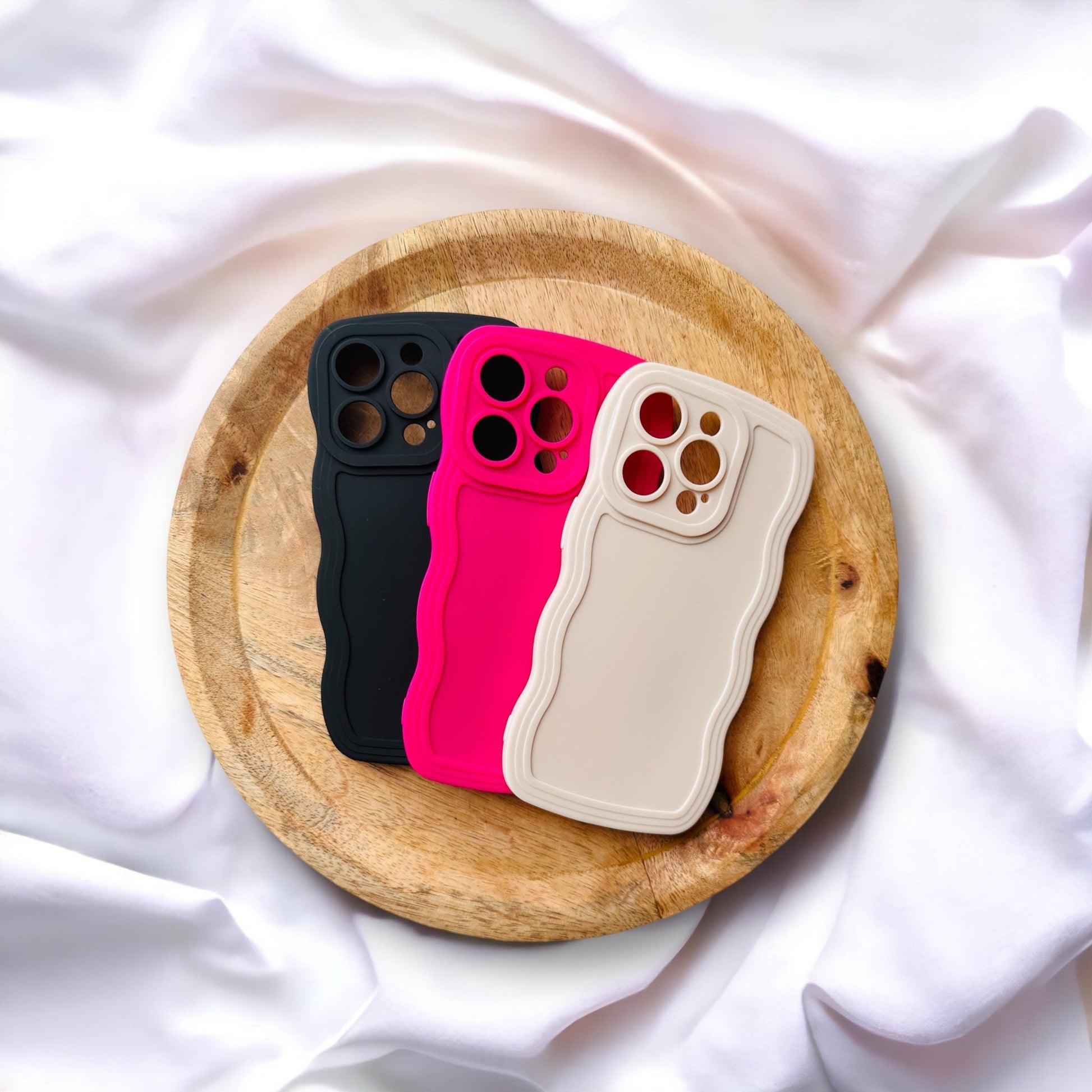 Lot coque de téléphone design vague - coque bord ondulé - phone case - coque iPhone - noir rose et beige