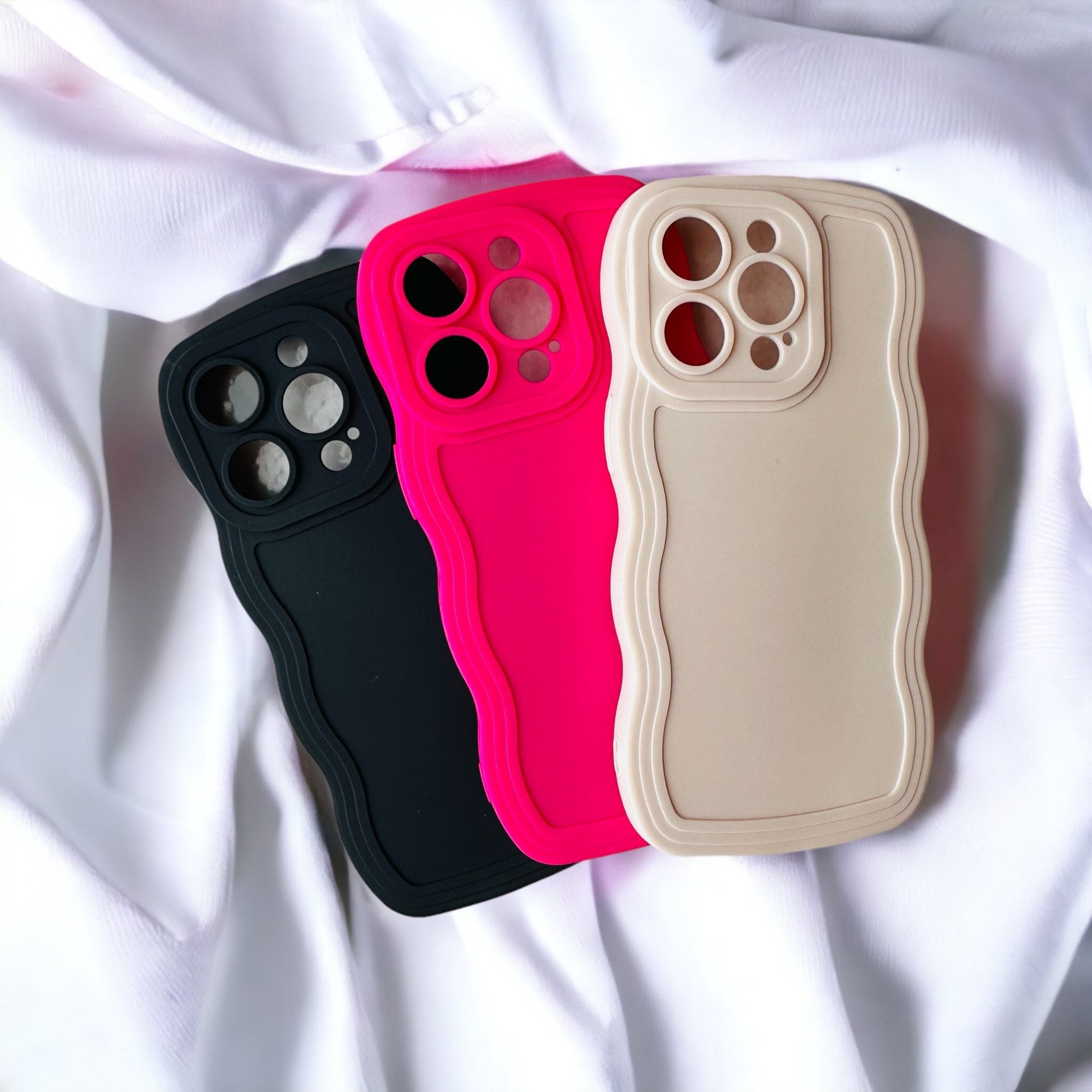 Lot coque de téléphone design vague - coque bord ondulé - phone case - coque iPhone - noir rose et beige