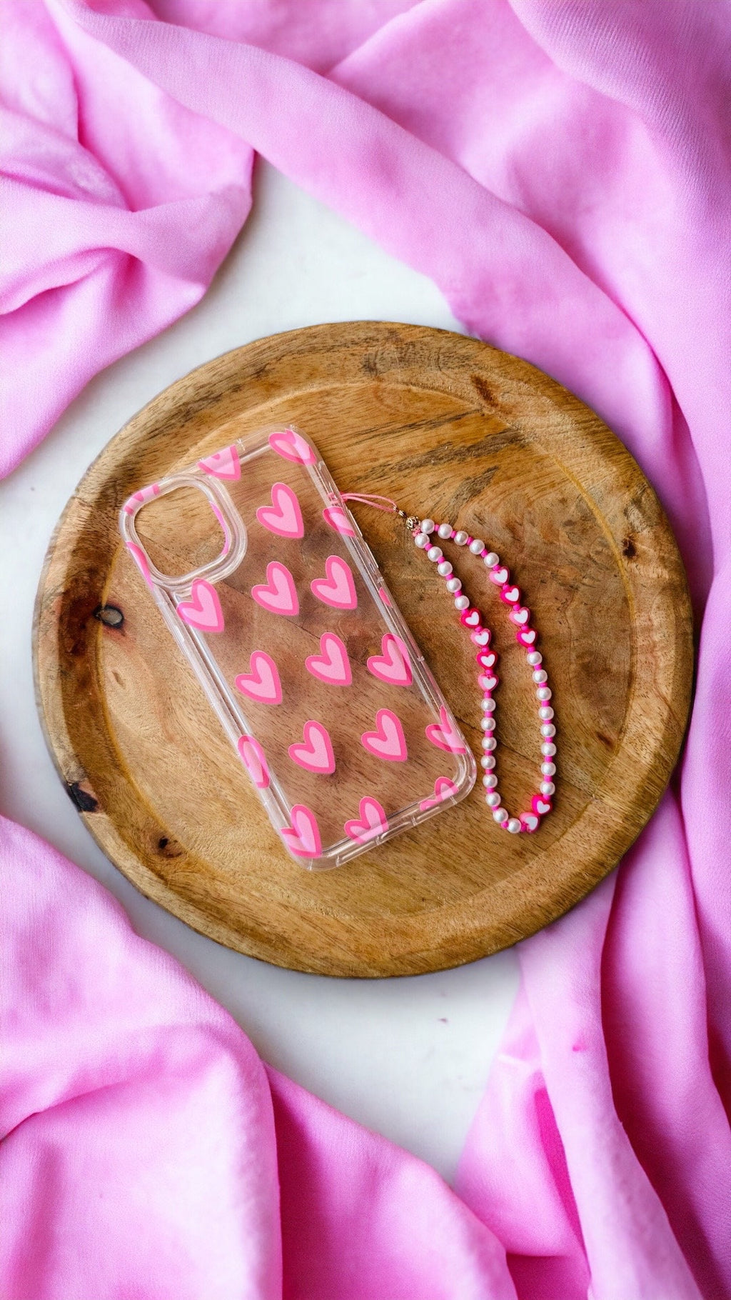 Coque de téléphone silicone souple - coque et son bijou de téléphone - motif cœur rose - iPhone - phone case - phone strap - saint valentin