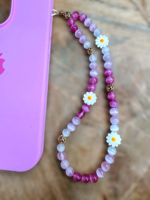 Bijou de téléphone, perle naturelle, personnalisable, perle œil de chat, marguerite en nacre